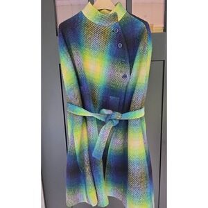 Vintage Boru Cape Wool Long Maxi Coat Red Hooded Plaid Ireland Jimmy‎ Hourihan